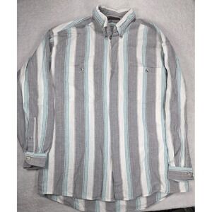 Vintage Hunting Horn Classics Button Down Shirt Mens L Striped 90s Cotton Casual
